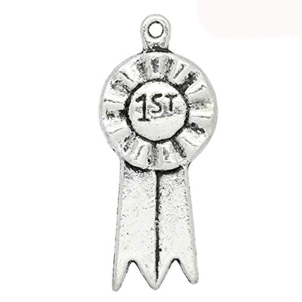 6750 30pc Antiqued Silver Alloy 1st Place Medal Charms Pendants 28x12mm